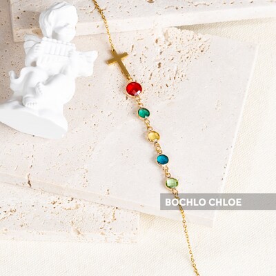 Cross Personalized Birthstone Necklace for Women Grandma Family Mother Daughter Custom Pendants 18K Gold Filled Chain Gift for Women Jewelry - image3